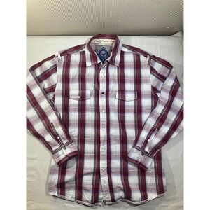 U.S. Expedition Mens Plaid Western Button Down Shirt Burgundy White Blue Size M